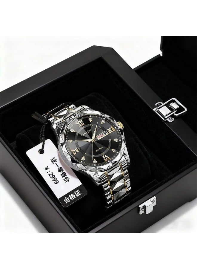 KULLEN Men's Casual Business Quartz Watch With Calendar, Stainless Steel Strap - Image 4